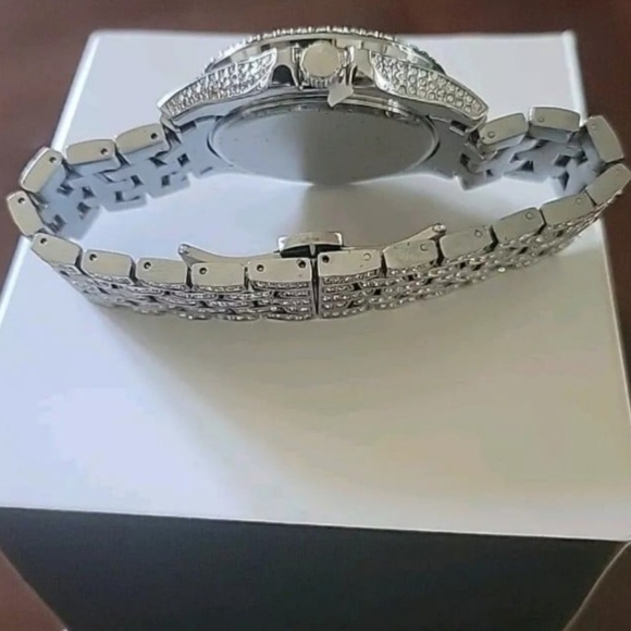 Men's Full Ice Hip Hop Bling Simulated Diamond Steel Band Watch with Day Display - Picture 8 of 12